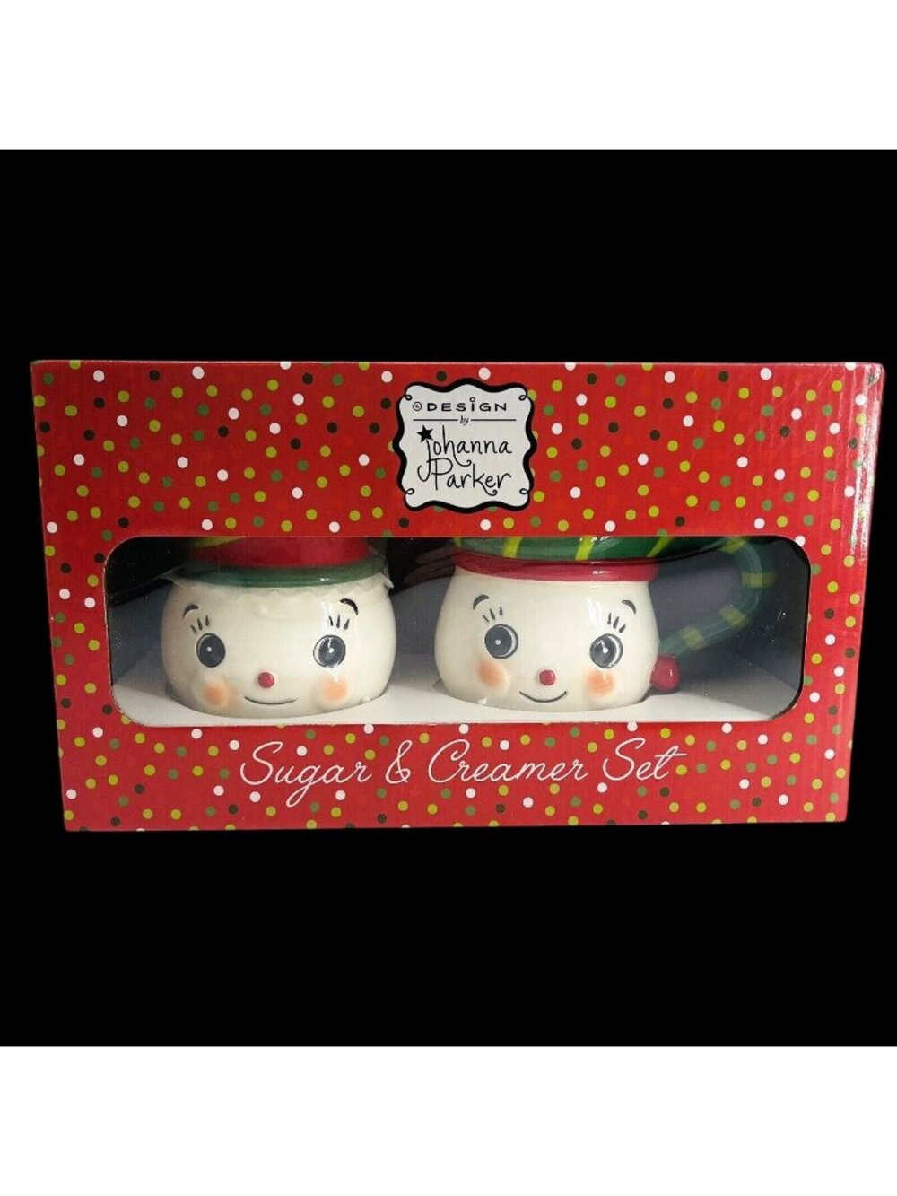 Johanna Parker Carnival Cottage Christmas Snowmen Creamer and Sugar New Rare